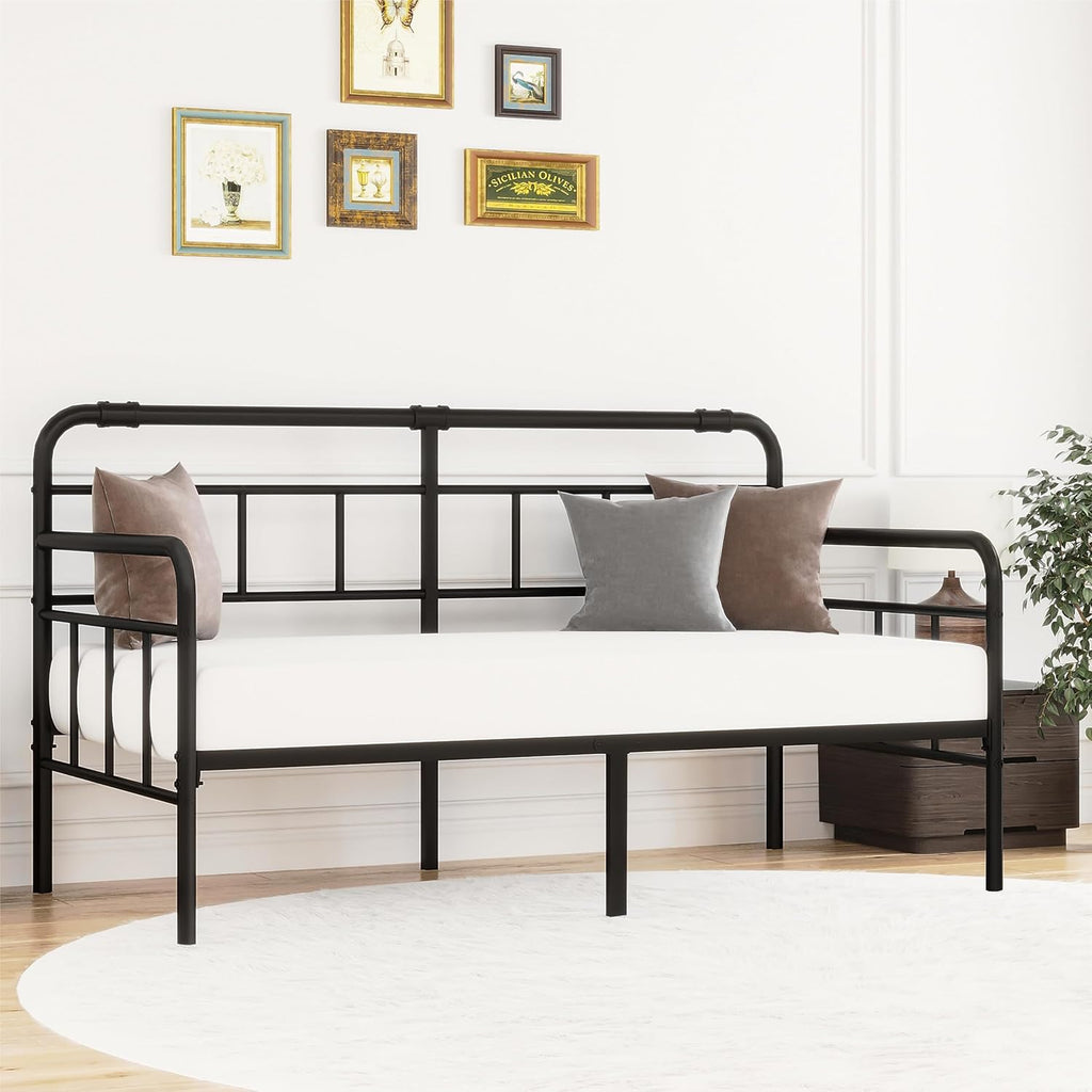 Daybed-Metal-Twin-Bed-Frames - with Modern Headboard,Strong Mattress Foundation with Steel Slats Support,No Box Spring Needed,Black