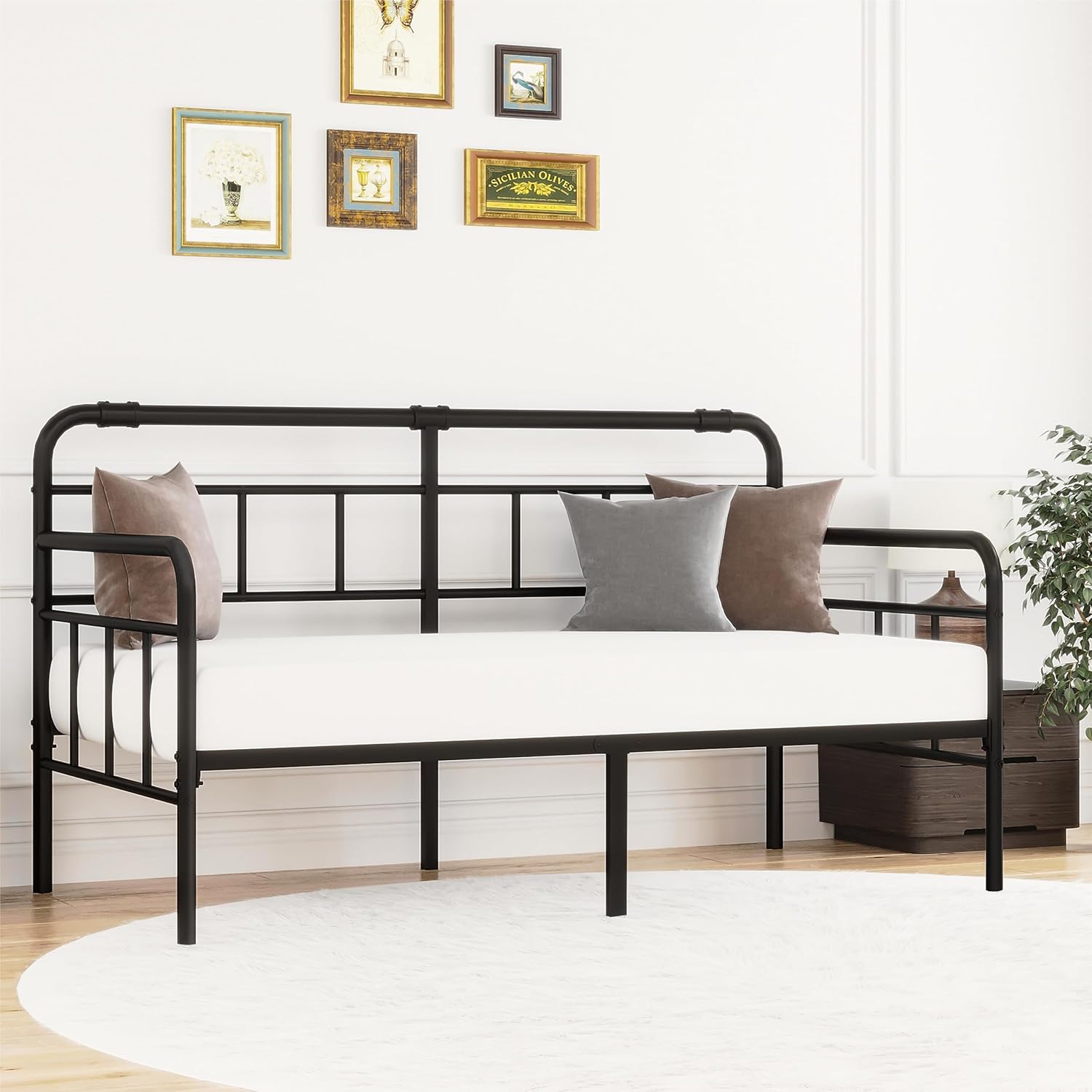 Daybed-Metal-Twin-Bed-Frames - with Modern Headboard,Strong Mattress Foundation with Steel Slats Support,No Box Spring Needed,Black