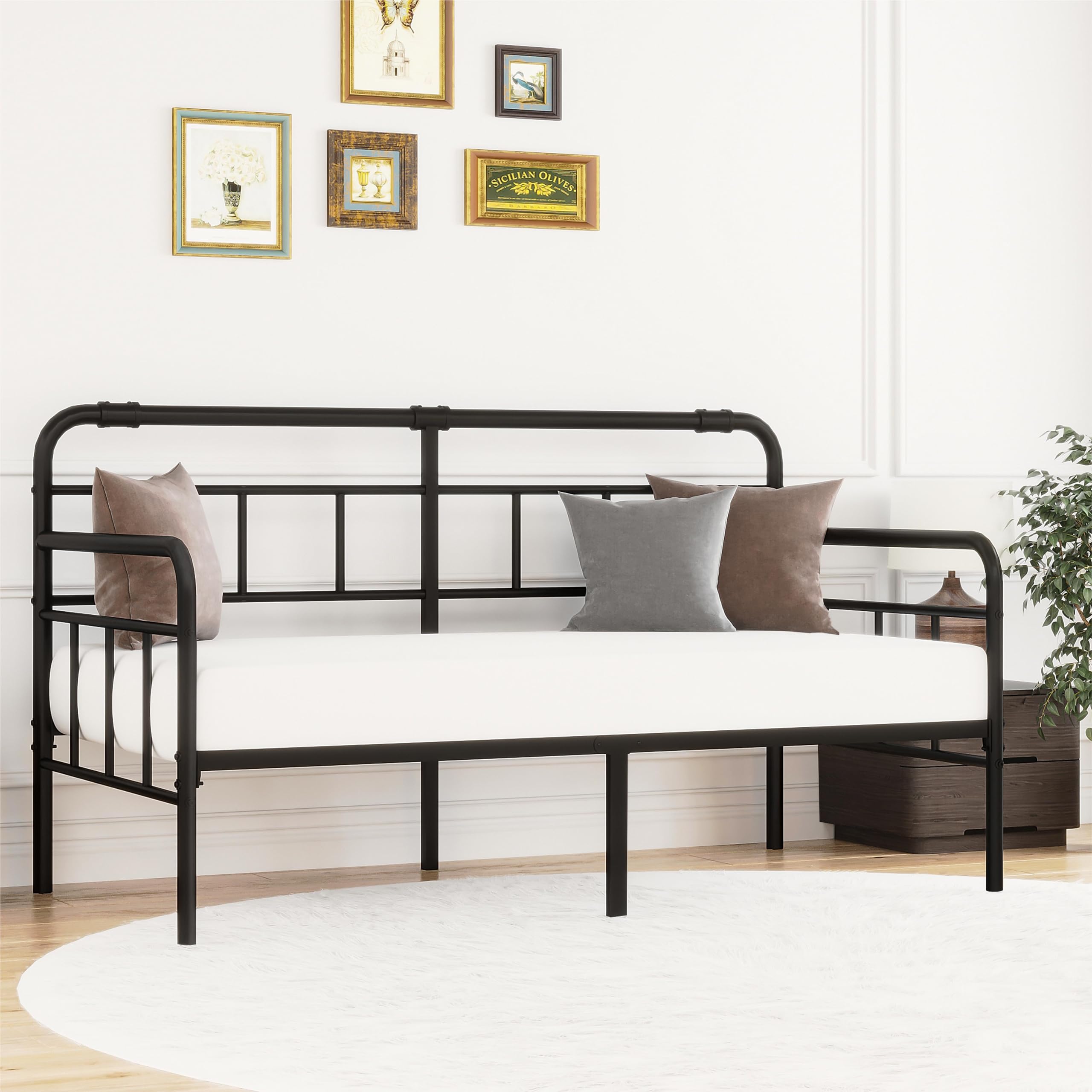 Daybed-Metal-Twin-Bed-Frames - with Modern Headboard,Strong Mattress Foundation with Steel Slats Support,No Box Spring Needed,Black