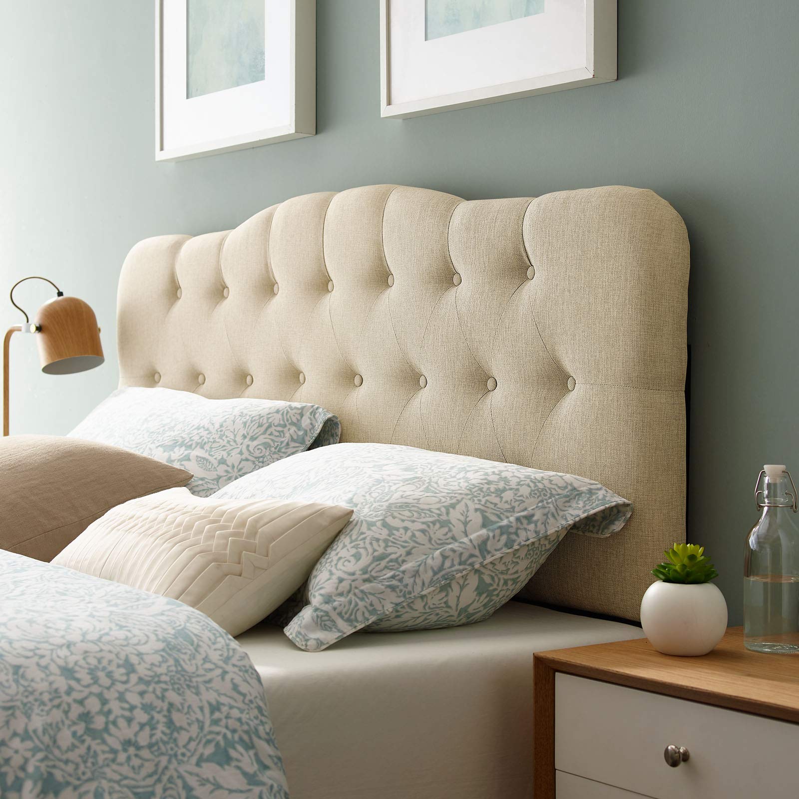 Modway Annabel Tufted Button Linen Fabric Upholstered Full Headboard in Ivory