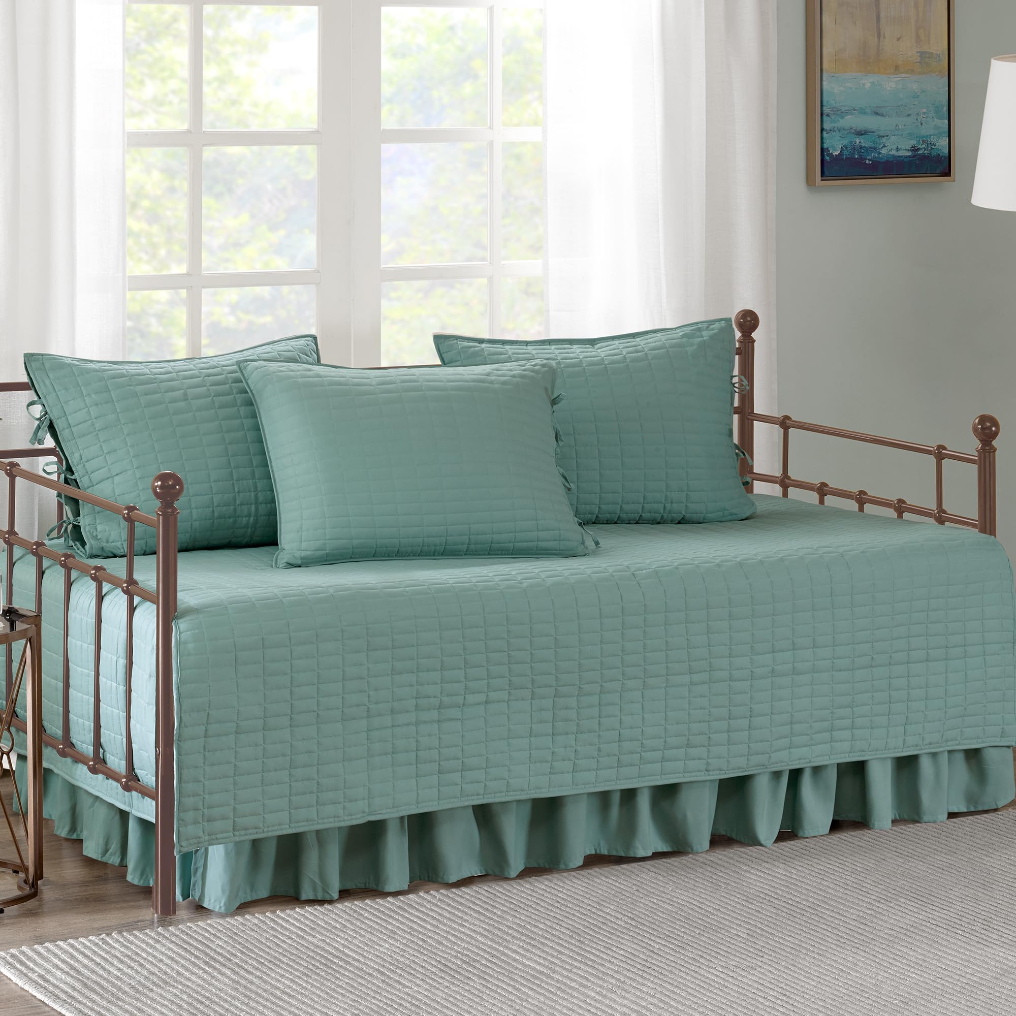 Comfort Spaces Daybed Cover - Luxe Double Sided-Quilting, All Season Cozy Bedding with Bedskirt, Matching Shams, Kienna Grey 75"x39" 5 Piece,100% Microfiber