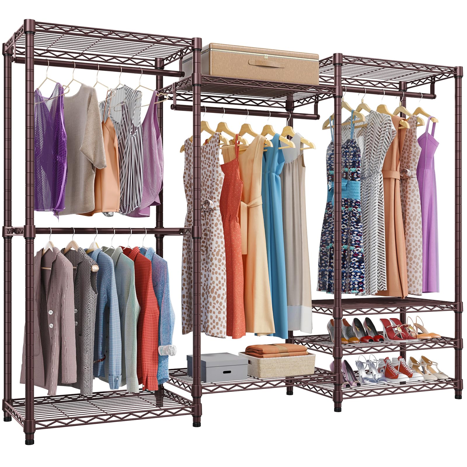 VIPEK V5 Portable Closet Wardrobe Heavy Duty Clothes Rack, Freestanding Clothing Rack with 4 Hang Rods & 8 Shelves, Adjustable Closet Racks, 68.9" L x 15.7" W x 76.4" H, Max Load 890LBS, Black