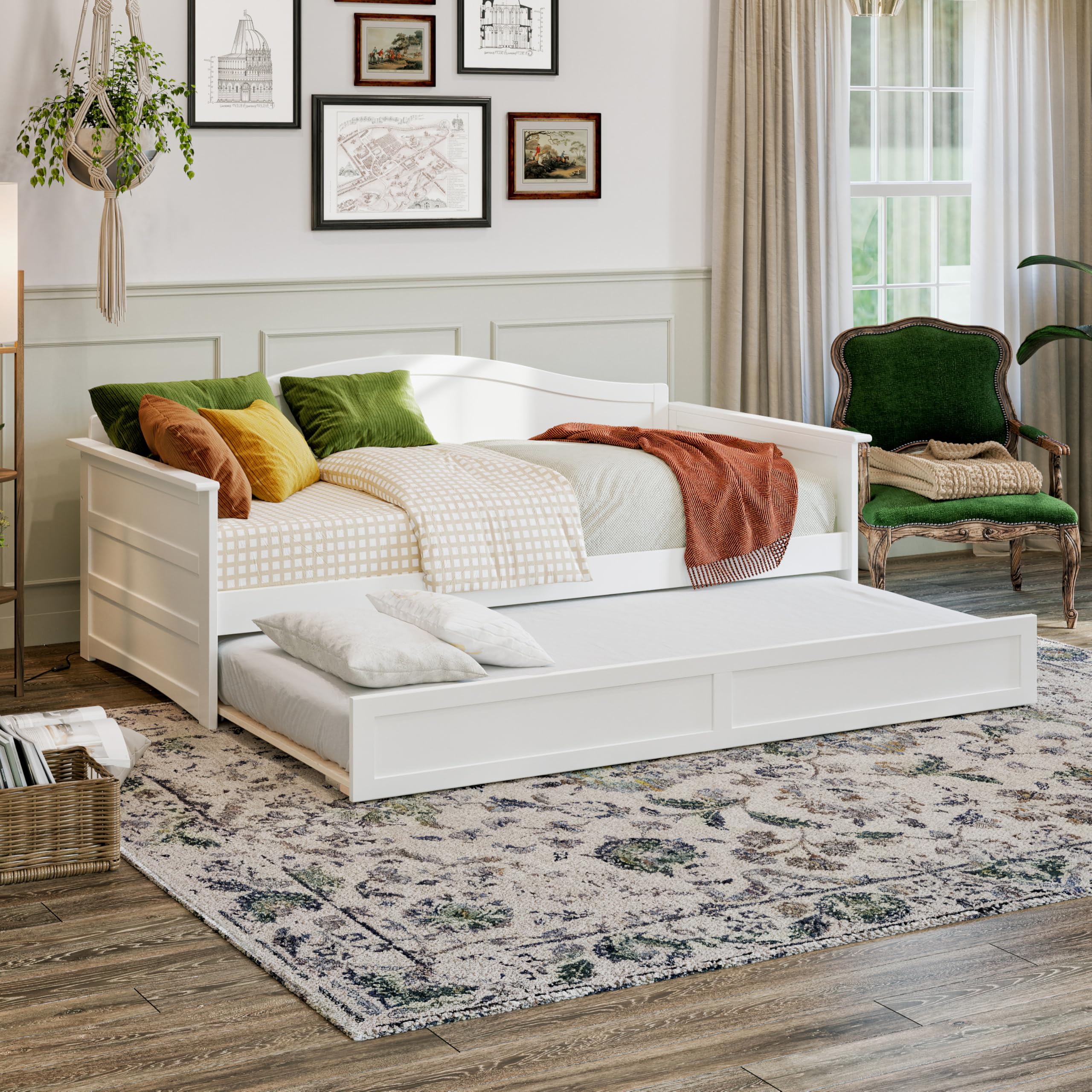 AFI, Acadia Twin Size Wood Daybed Frame with Twin Trundle, Espresso (Black)