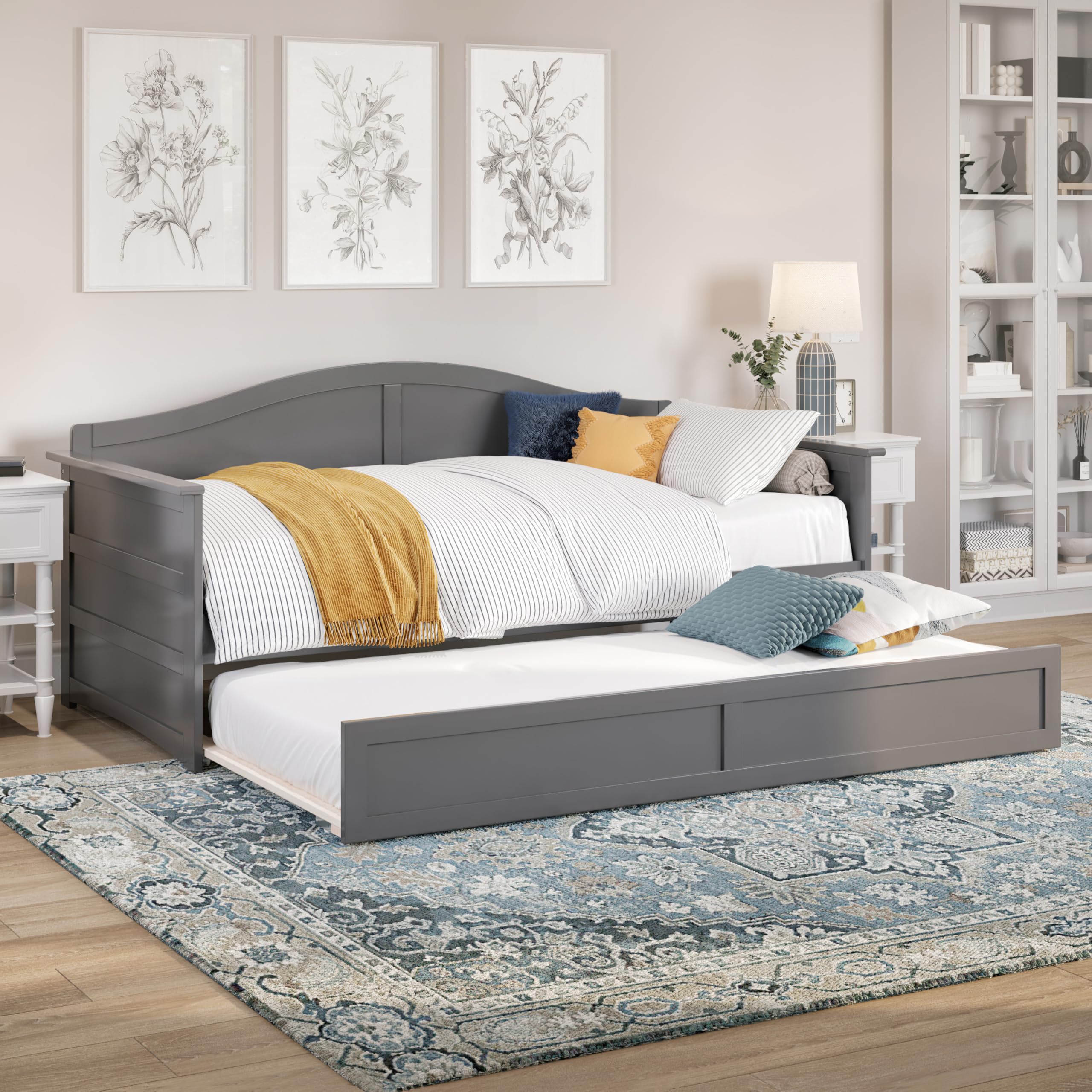 AFI, Acadia Twin Size Wood Daybed Frame with Twin Trundle, Espresso (Black)