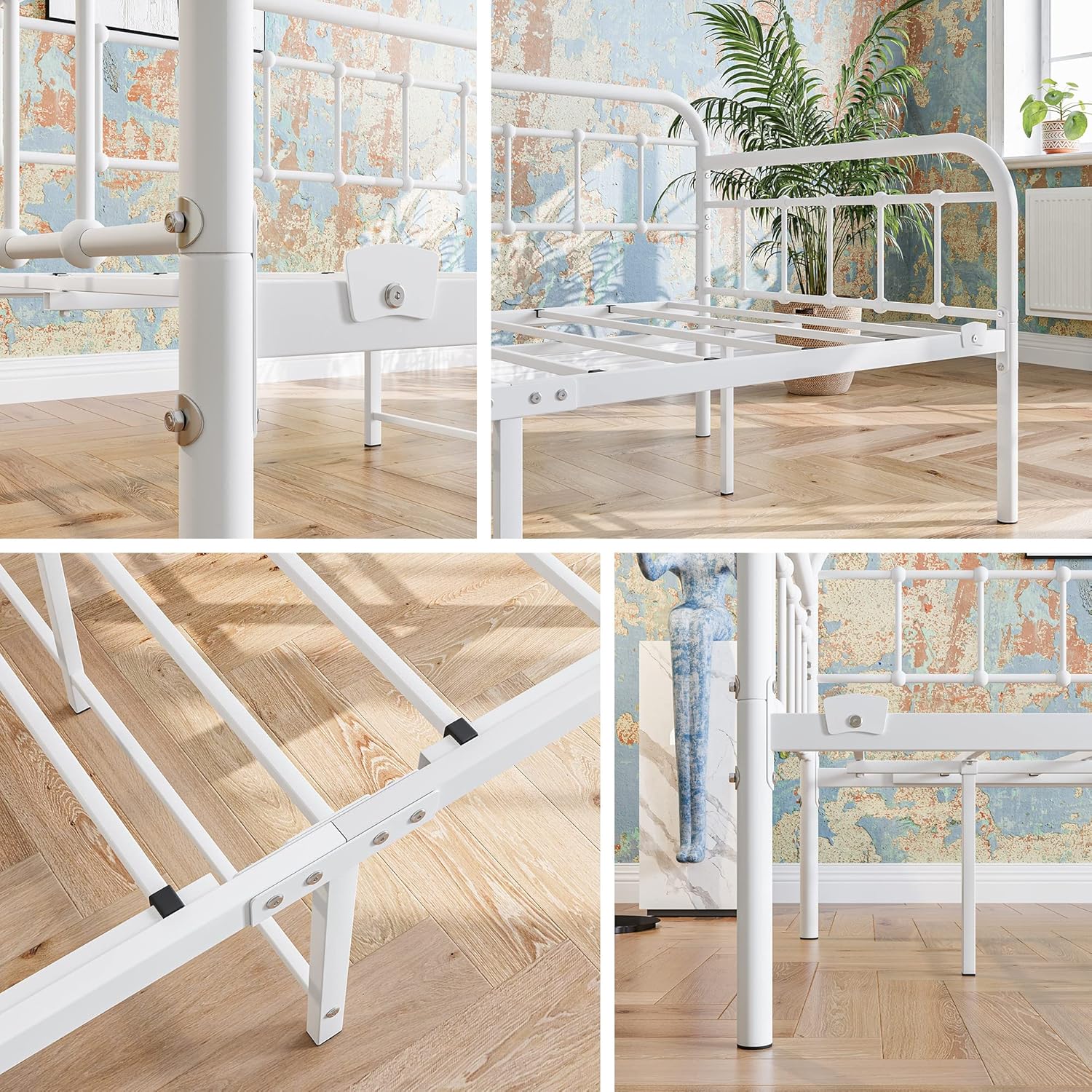 JURMERRY Metal Daybed Frame Twin Size with Steel Slats Platform Furniture, White…