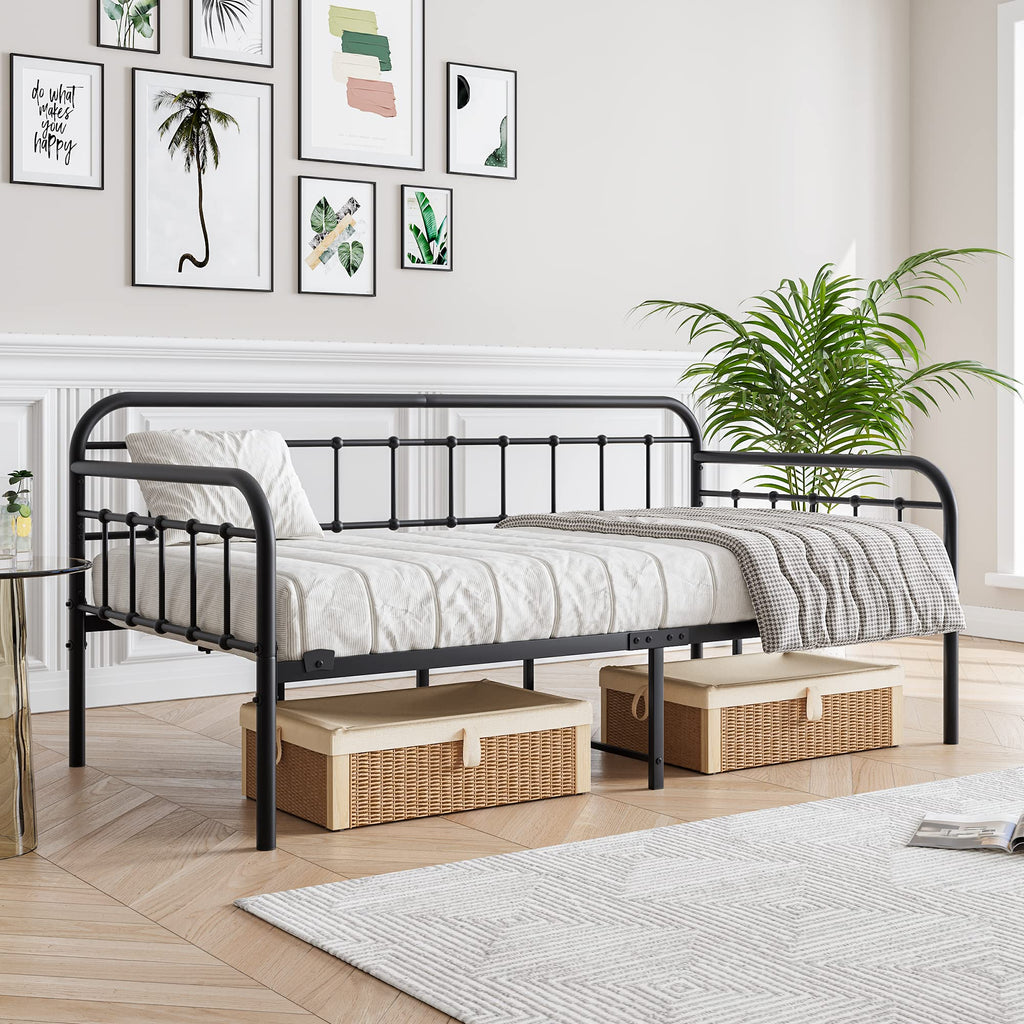JURMERRY Metal Daybed Frame Twin Size with Steel Slats Platform Furniture, White…