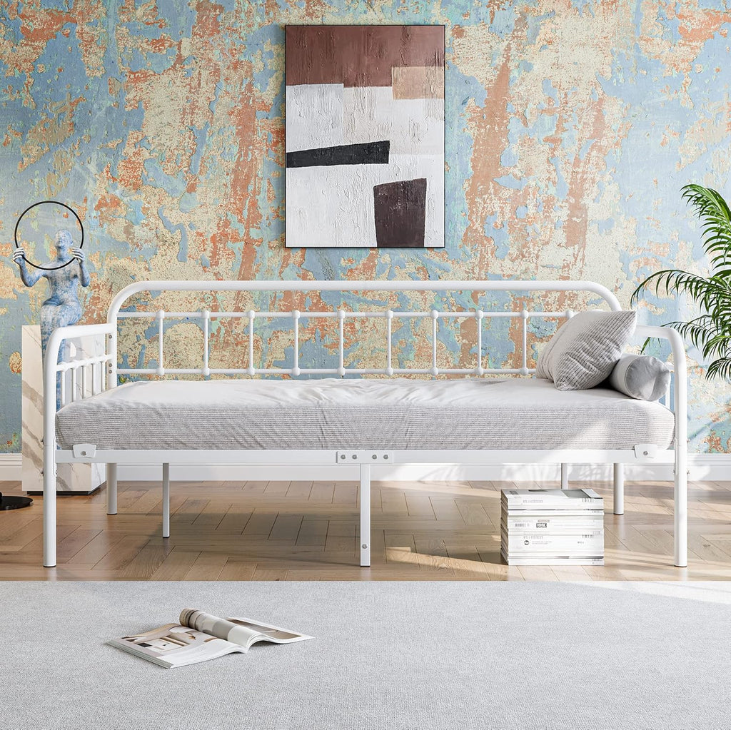 JURMERRY Metal Daybed Frame Twin Size with Steel Slats Platform Furniture, White…