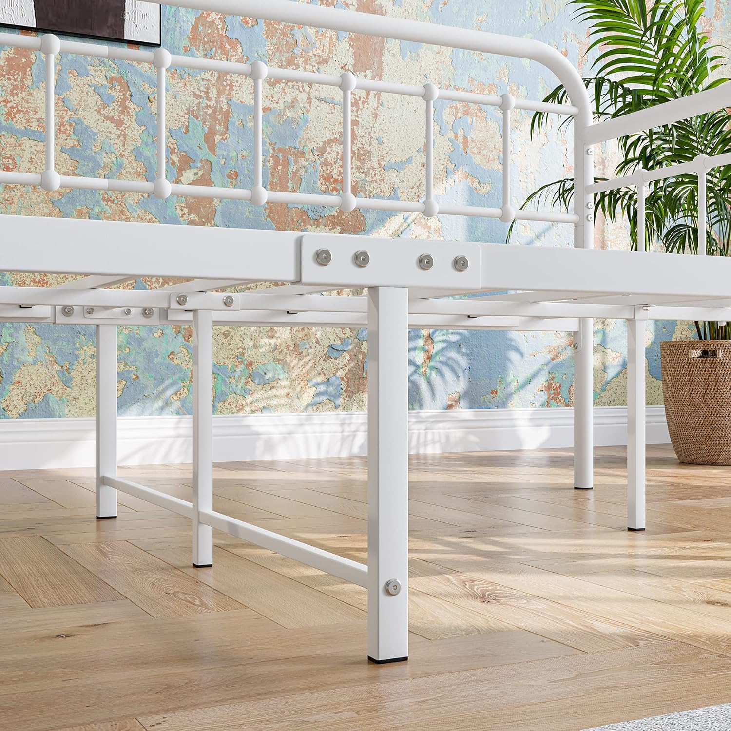 JURMERRY Metal Daybed Frame Twin Size with Steel Slats Platform Furniture, White…