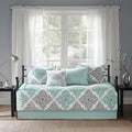 Madison Park Daybed Cover Set - Double Sided Quilting Casual Design, All Season Bedding with Bedskirt, Matching Shams, Decorative Pillow, 75"x39", Diamond Aqua 6 Piece