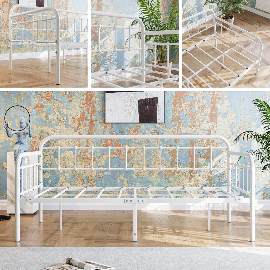 JURMERRY Metal Daybed Frame Twin Size with Steel Slats Platform Furniture, White…