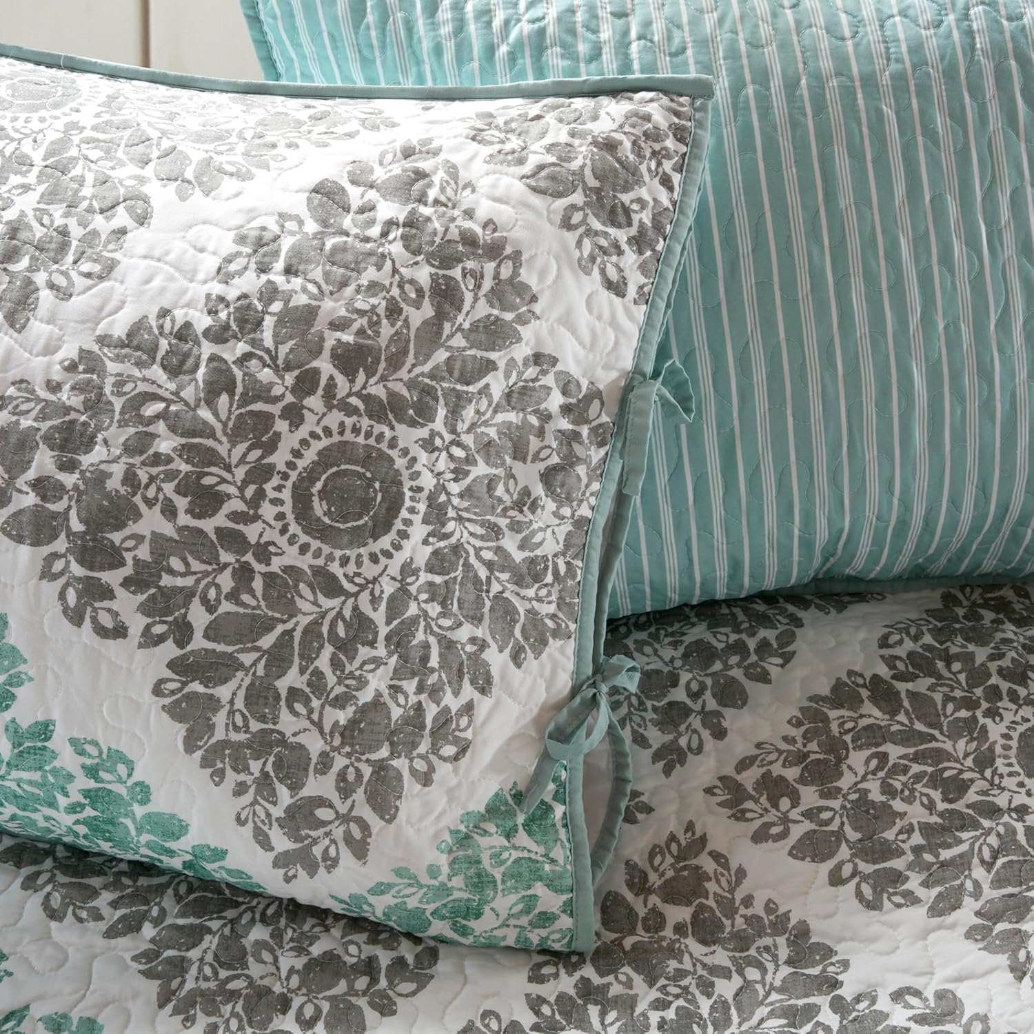 Madison Park Daybed Cover Set - Double Sided Quilting Casual Design, All Season Bedding with Bedskirt, Matching Shams, Decorative Pillow, 75"x39", Diamond Aqua 6 Piece
