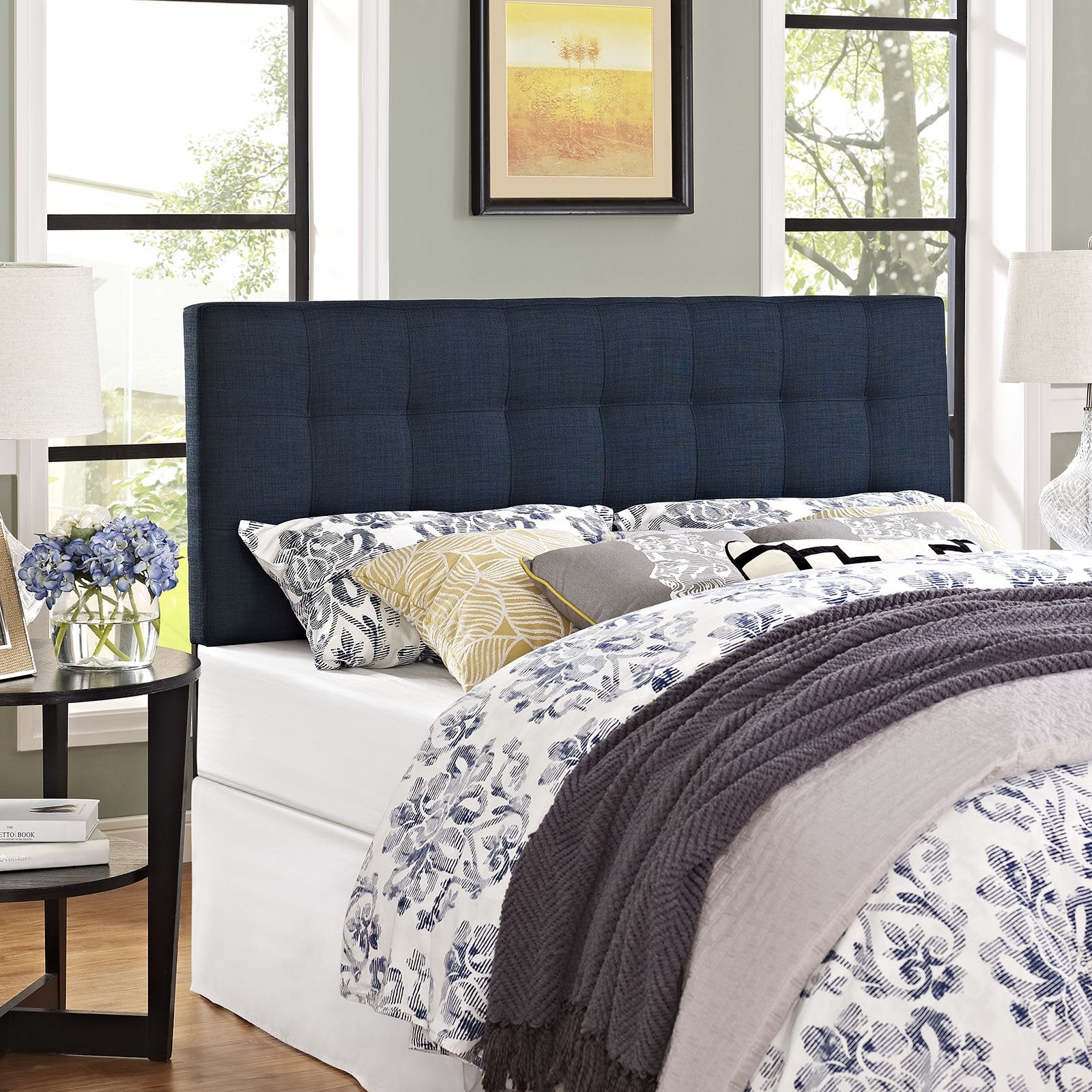 Modway Lily Tufted Linen Fabric Upholstered Full Headboard in Beige